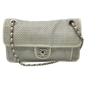 CHANEL WHITE PERFORATED LEATHER UP IN THE AIR FLAP BAG WITH SILVER HARDWARE